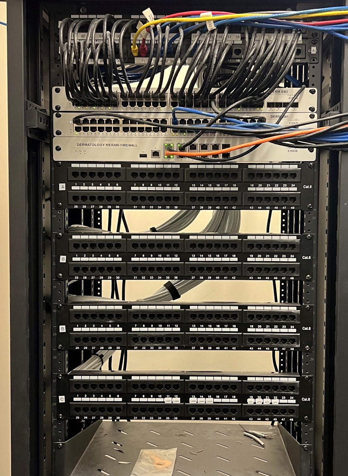 Structured low-voltage cabling installed during commercial construction